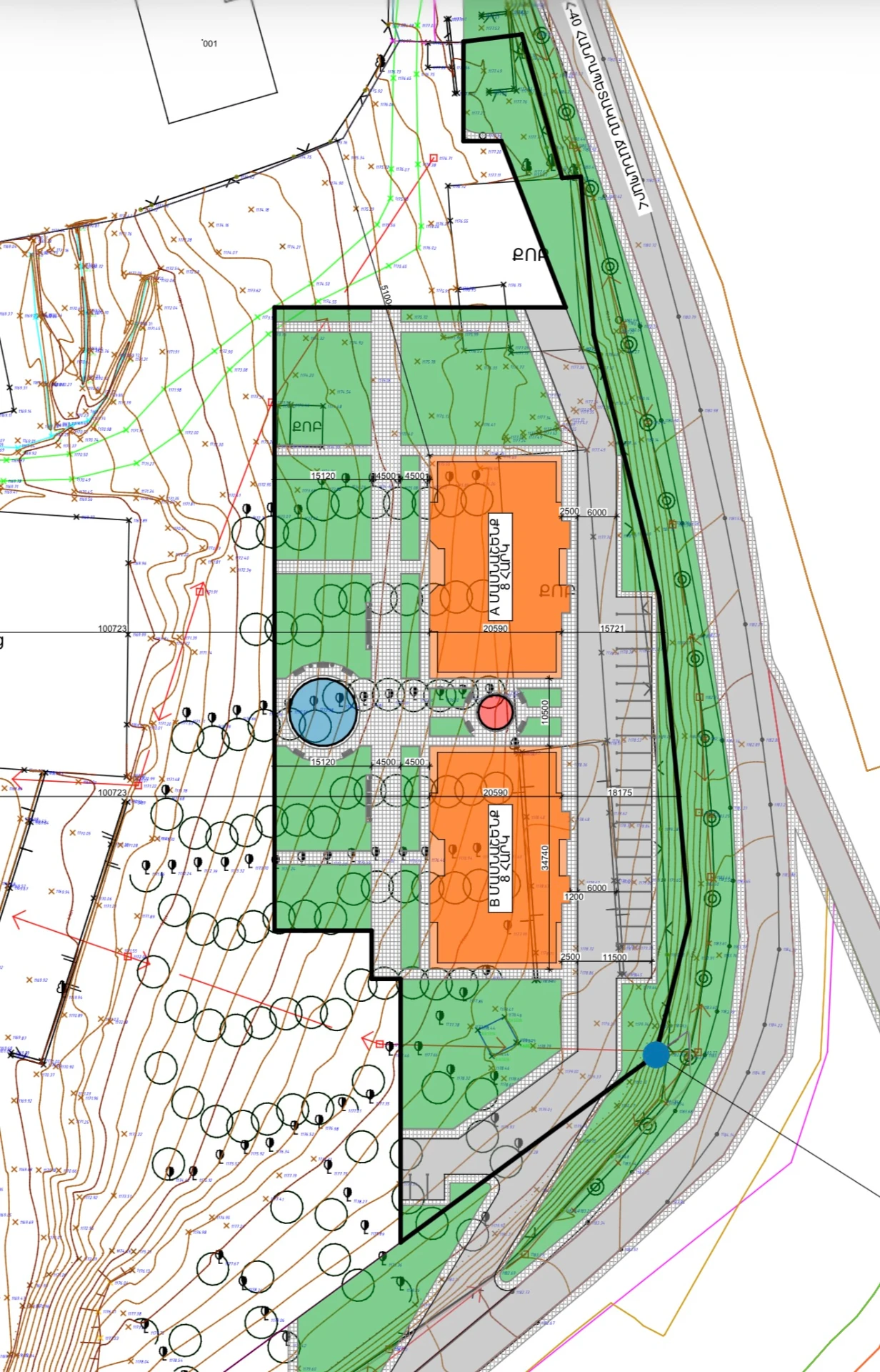 Phase 1 master plan — Buildings A and B with amenities and parking